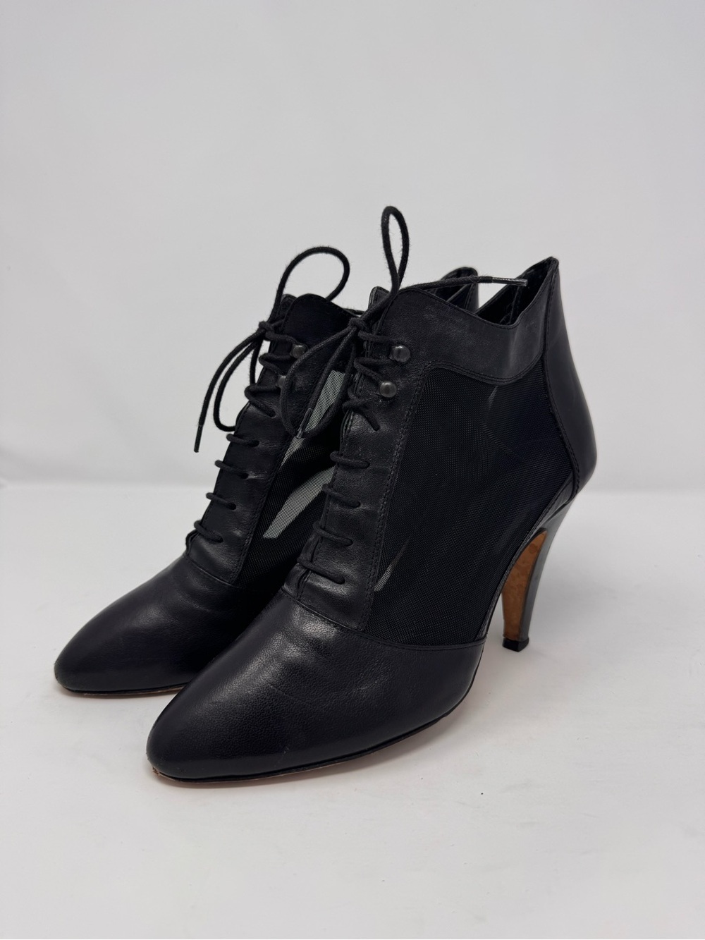 Loeffler Randall Size 7 Women's Black Mesh Heeled Booties Whimsigoth Witchy